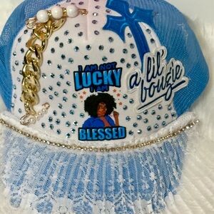 Trucker hat Blue and White Embellished